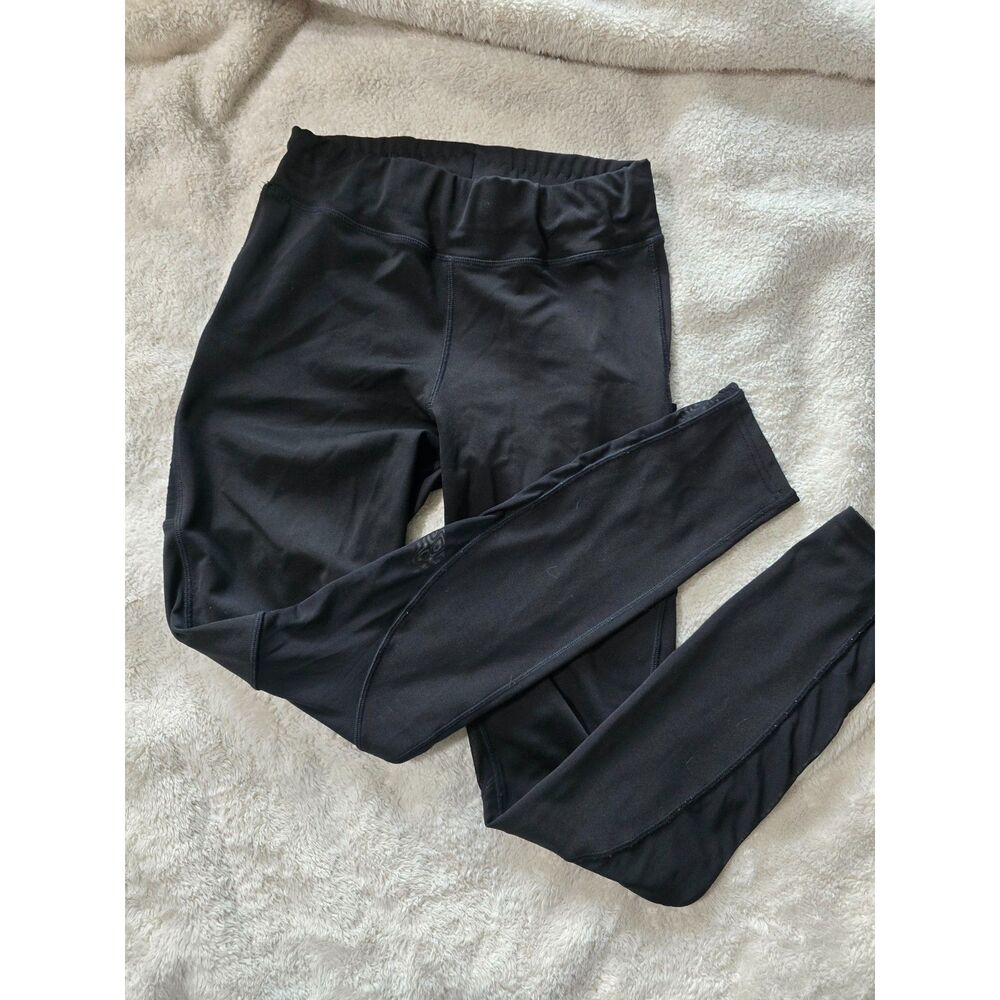 POP FIT Black High Waisted Leggings Mesh Panel Thigh Pockets Size M